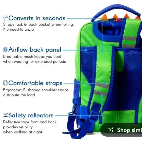 TWISE Twise Side-kick Rolling Backpack, Dino - Picture 2 of 14